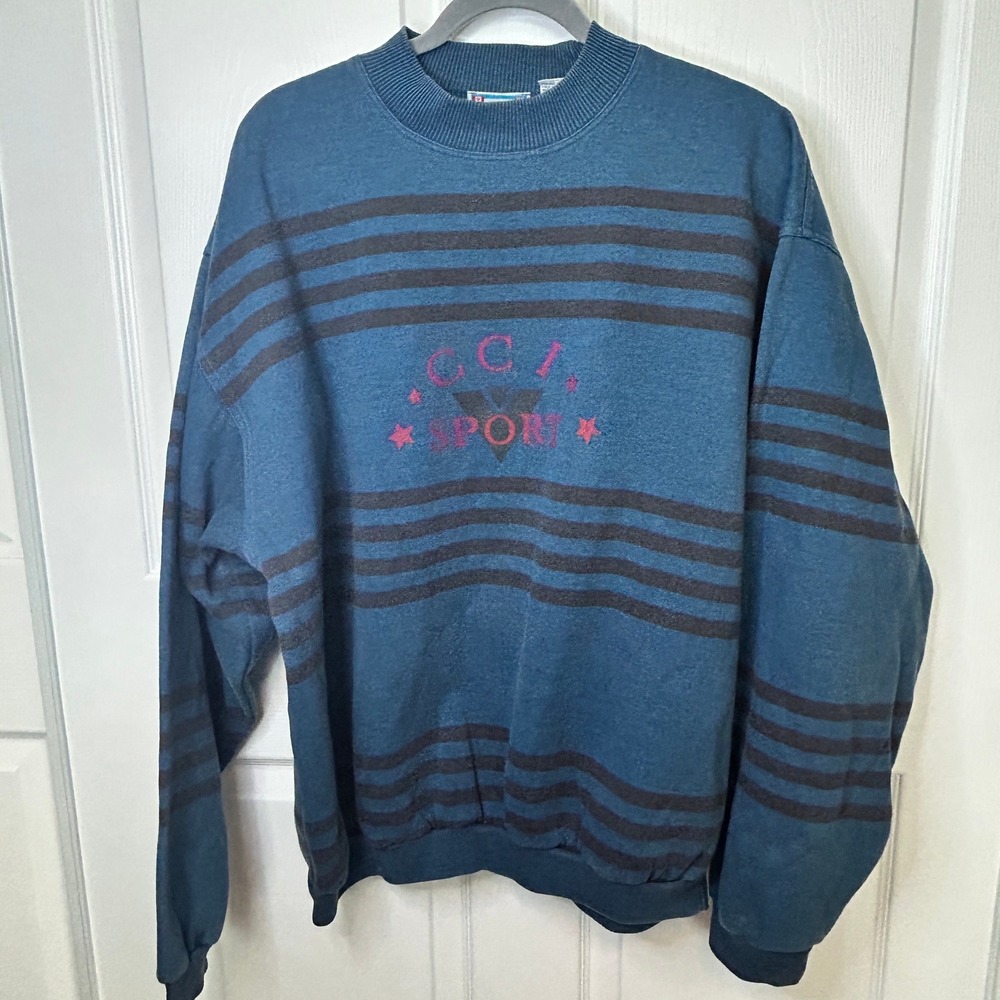 Vintage CCI‎ Sport Custom Club International Striped Crewneck Sweatshirt Large